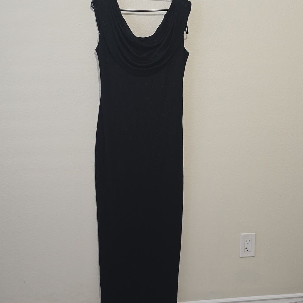 Alex Evenings Sparkle Black Women’s Evening Gown Glitter Draped Maxi Dress Sz 12